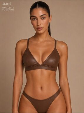 SKIMS Faux Leather Brown Bralette Size Small